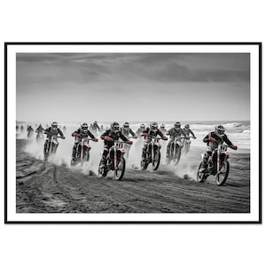 Fine Art Motorcycle Race Print - Black and White Motocross Beach Race Framed Fine Art Photography - Adventure Wall Art Home decor