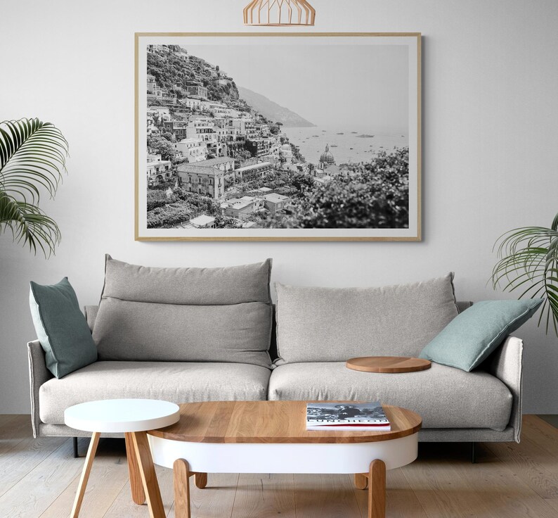 Framed Positano Print – Black and White Amalfi Coast Photography image 4