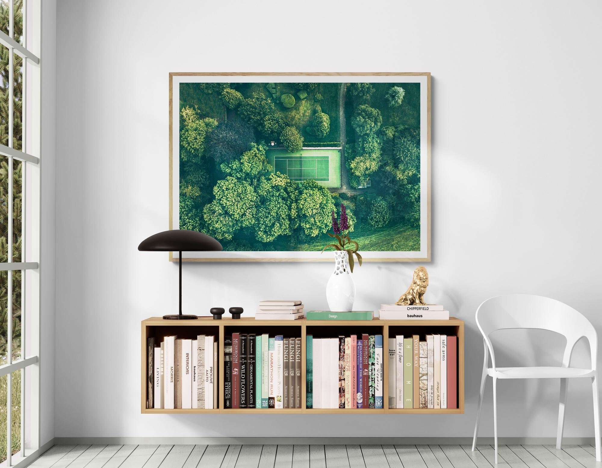 Fine Art Aerial Tennis Court Print - Lush Green Forest Tennis Court - Framed Aerial Photography - Tennis Court Wall Art Home Decor