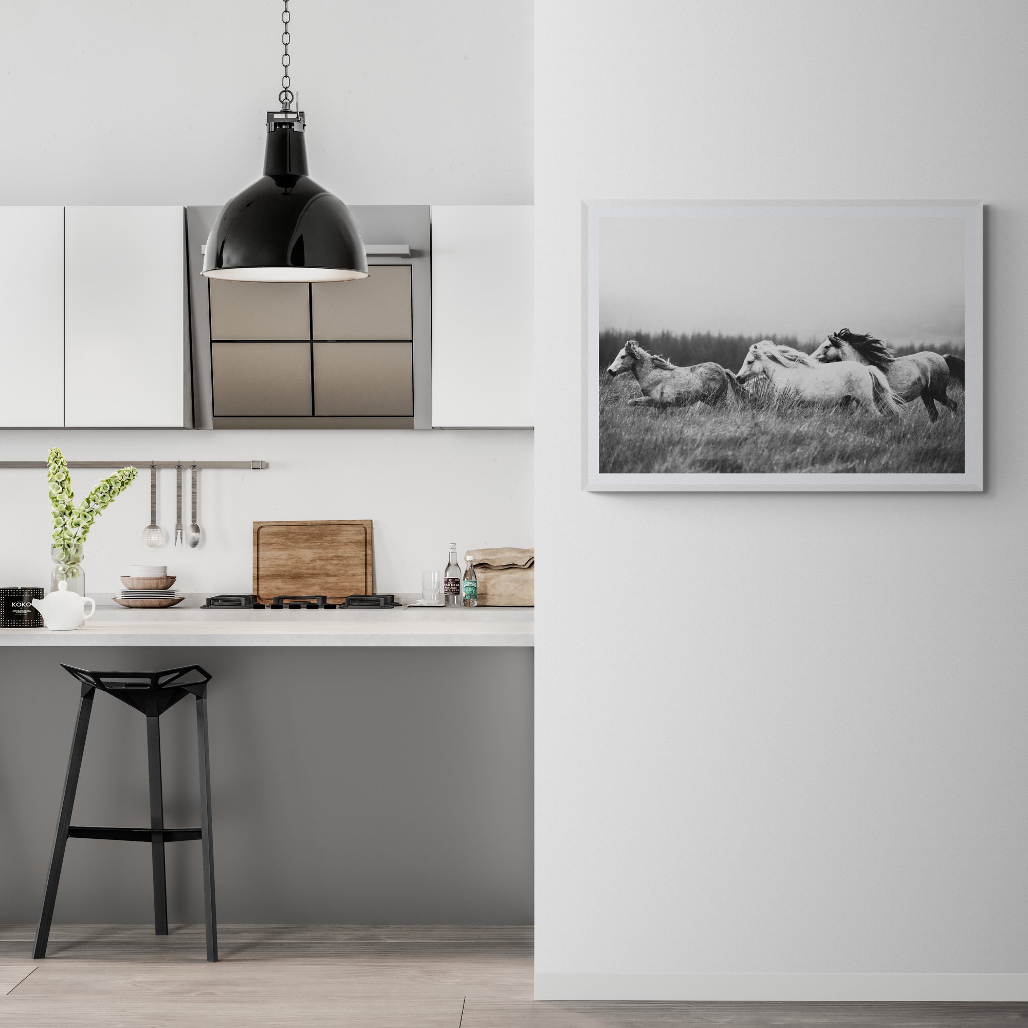 Fine Art Wild Horses Mountain Print - Black and White Animal Nature ...