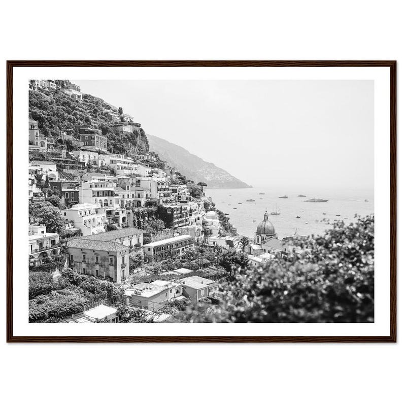 Framed Positano Print – Black and White Amalfi Coast Photography 50x70 cm / 20x28″