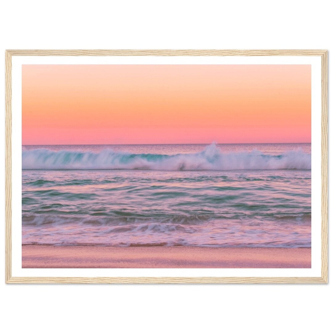 Fine Art Ocean Photography Framed Print of Sunset at Beach Ocean Waves