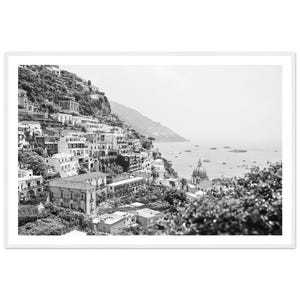 Framed Positano Print – Black and White Amalfi Coast Photography 60x90 cm / 24x36″