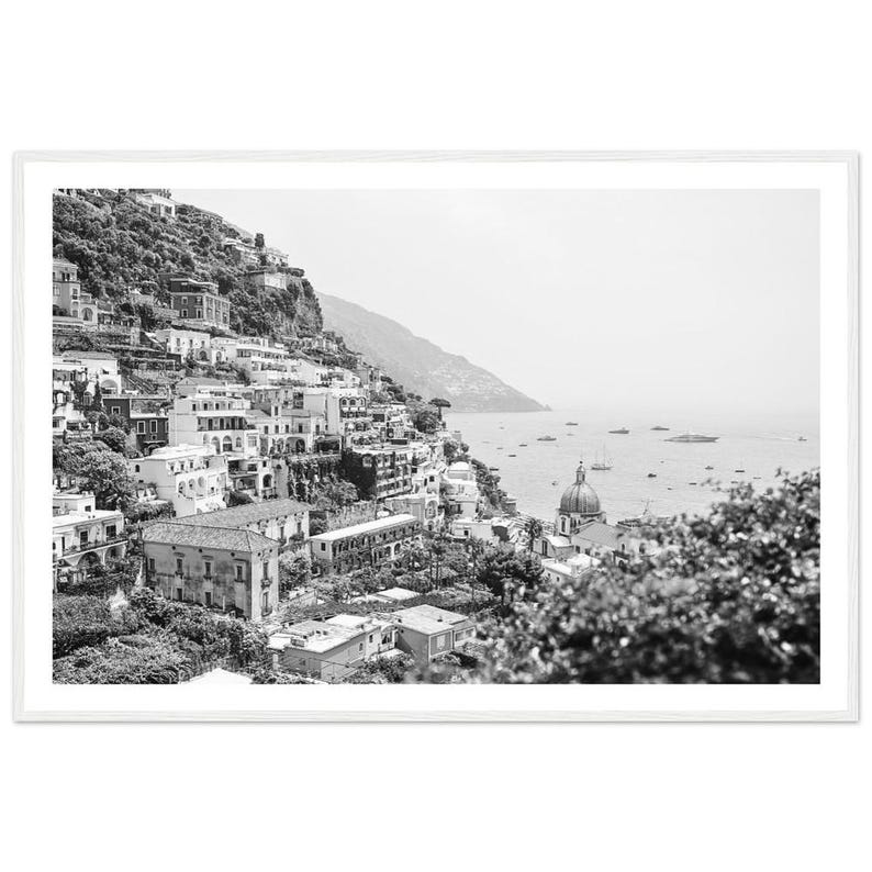 Framed Positano Print – Black and White Amalfi Coast Photography 60x90 cm / 24x36″