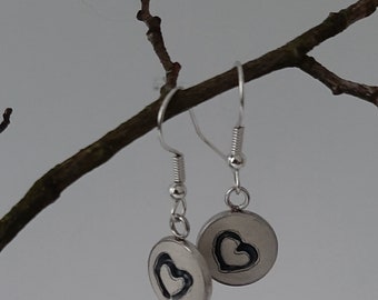 Earrings hanging, with a heart, made of concrete, light as a feather