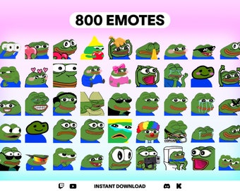 800 Pepe Emotes Pack for Twitch YouTube Discord Kick | Animated Emotes | Meme Funny Cute | Peepo | Donk | Streamer Emotes |