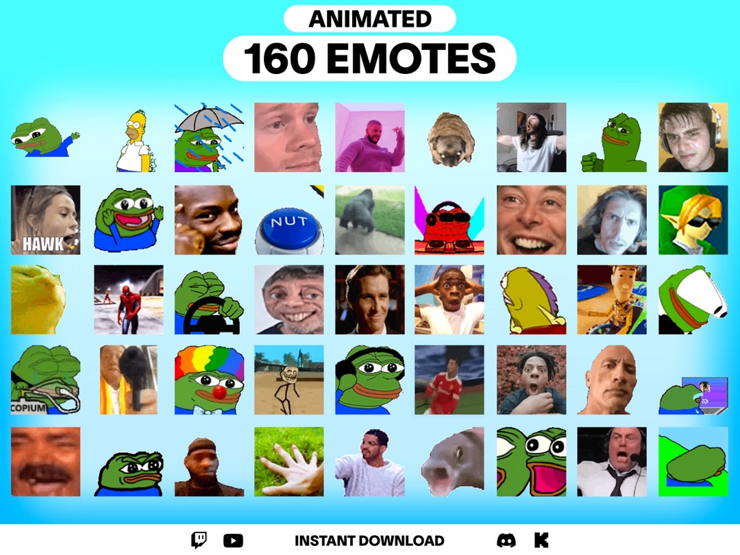 160 Animated Emotes Pack for Twitch, Youtube, Discord, Kick Top