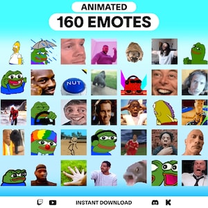 160 Animated Emotes Pack for Twitch, YouTube, Discord, Kick | Top Trending Animated Emotes | Most Popular Meme Emotes | Streaming emotes GIF