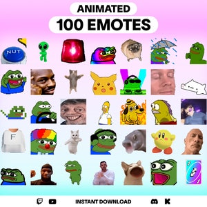 100 Animated Emotes Pack for Twitch, YouTube, Discord, Kick | Top Trending Animated Emotes | Most Popular Meme Emotes | Streaming emotes GIF