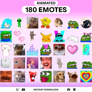 180 Animated Emotes Pack for Twitch, YouTube, Discord, Kick | Top Trending Animated Emotes | Most Popular Meme Emotes | Streaming emotes GIF