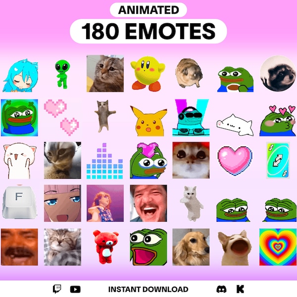 Pakket met 180 geanimeerde meme-emotes: Twitch, YouTube, Discord, Kick (digitale GIF-download)
