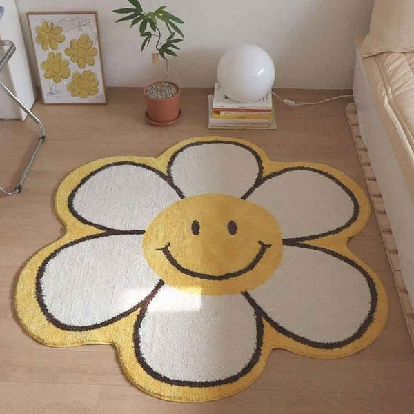 Smiley Face Flower Rug - Etsy