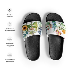 Summer flower flip flops, slides for women, Colorful floral flip flops
