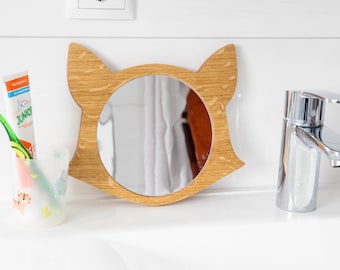Spiegel aus Holz | Spiegel mit Tiermotiv | Fuchs Spiegel | Holzspiegel | Spiegel Holz Kinder | Kinderspiegel | Spiegel aus Eiche