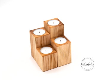 Kerzenhalter aus Holz | Adventskrank aus Holz | Teelichthalter aus Holz | Kerzenständer aus Holz | Moderner Adventskranz | Weihnachten