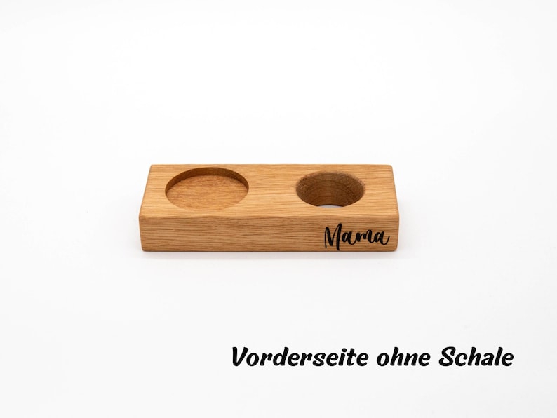 Eierbecher aus Holz Eierbecher aus Eiche Buche Eierbecher mit Schale aus Porzellan Ostern 2024 Eierbecher personalisierbar Gravur Bild 7