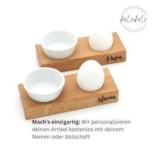 Eierbecher aus Holz | Eierbecher aus Eiche Buche| Eierbecher mit Schale aus Porzellan | Ostern, Weihnachten | Eierbecher personalisierbar