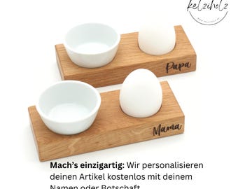 Eierbecher aus Holz | Eierbecher aus Eiche Buche| Eierbecher mit Schale aus Porzellan | Ostern, Weihnachten | Eierbecher personalisierbar
