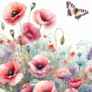 Pavot Meadow Shabby Chic numérique papier Clipart Bundle/10 aquarelle JPG taille lettre/Journal indésirable/scrapbooking/fabrication de cartes/imprimés/impressions