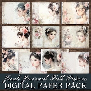 Junk Journal Pages Victorian woman/Shabby Chic Style/Digital Paper/Scrapbook Supplies/Background Pages/Printables/Decoupage/Weathered Wood 4