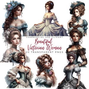 Bundle de cliparts belles femmes victoriennes/20 haute qualité aquarelle PNG/Victorian Lady/vintage Girl graphiques/junk Journal Scrapbooking impression