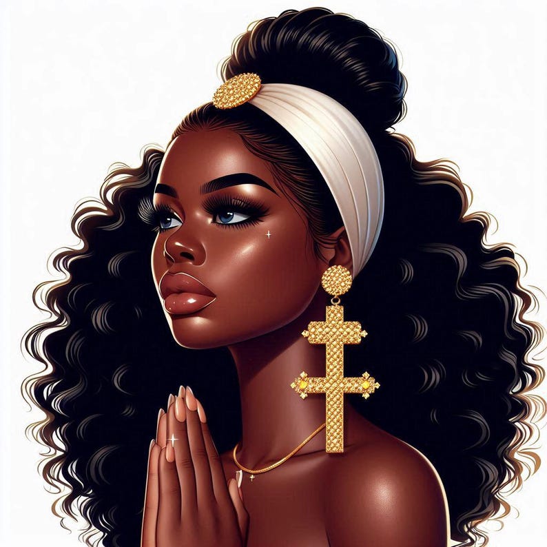 Faith themed black woman clipart for inspirational designs