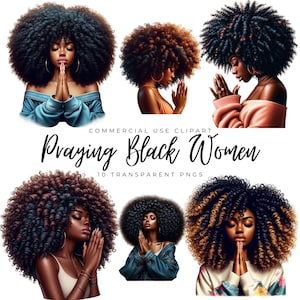 Black Women Praying Clipart/10 High Quality PNG/Black Girl in Faith/Black Woman Clipart/Girl Praying/African American Women Prayer/Planner 2