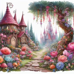 Fairytale Flower garden Clipart Bundle/10 Watercolour JPGs/Junk Journal/Scrapbooking/Card Making/Digital paper/Printables/Digital art/Prints