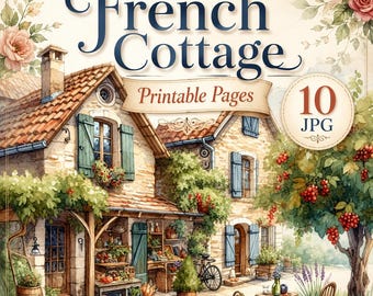 French Cottage Digital Paper, Rustic House Junk Journal Pages, Shabby Chic Printable Scrapbook Backgrounds, Vintage Village JPG Papers