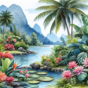 Bundle de cliparts papier numérique paysage tropical/14 JPG/Journal indésirable aquarelle/scrapbooking/fabrication de cartes/imprimés/art mural/téléchargement/impressions