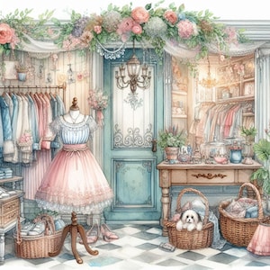 Shabby Chic Clothing Store Clipart Bundle/10 Watercolour JPG/Junk Journal/Scrapbooking/Card Making/Digital Download/Digital Print/Printables