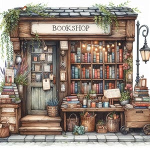 Rustic Bookshop Clip Art Bundle 10 Watercolour JPG Junk Journal Scrapbooking Digital paper Card Making Digital Prints Tag Creation Printable