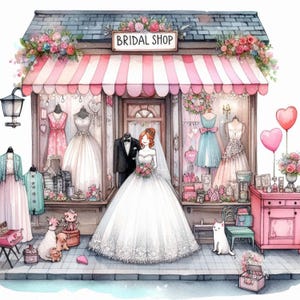 Lot de 10 cliparts originaux pour la boutique de mariée, 10 fichiers JPG aquarelle haute résolution pour la journalisation indésirable, scrapbooking, fabrication de cartes, téléchargement numérique, fantaisiste