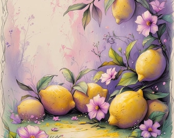 Magical Fairytale Aesthetic Lemons Digital Paper Clip Art Bundle/12 High-Quality Watercolor JPGs/Junk Journal/Scrapbooking/Card Making Print