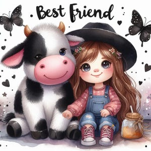 Süße Kuh und Mädchen Clipart Bundle/12 hochauflösende Aquarell JPEG/Wild Westen Western Junk Journal Scrapbooking Papier Handwerk Kartenherstellung Kinderzimmer