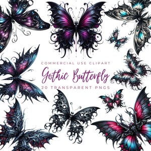 Gothic Schmetterling BUNDLE Clipart/Aquarell Goth Clip Art png, Halloween und Horror, schwarze Motte, gruselig, gruselig, viktorianisch, druckbare Grafik