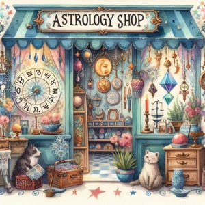 Shabby Chic Astrology Shop Clip Art Bundle/13 Watercolour JPG Junk Journal Scrapbooking Card Making Digital Prints Creation Printables Paper