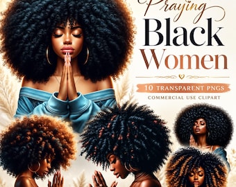 Black Girl Praying Clipart PNG – African American Faith Prayer Woman Art for Christian Planners, Journals, Devotionals & Scrapbook | Digital
