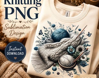 Knitting PNG, Cozy Yarn & Mittens Sublimation Design, Crochet Lover Shirt PNG, Watercolor Craft Clipart