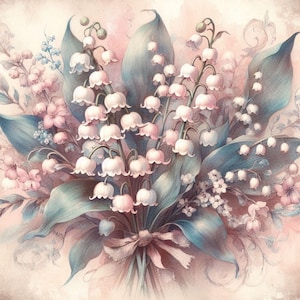 Shabby Chic Vintage Lily of the valley Clip Art Bundle 10 Watercolour JPG Junk Journal Scrapbooking Digital Paper Prints Creation Printables