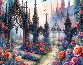 Gothic Flower Garden Clipart Bundle | 10 Watercolor JPGs | Dark Academia Floral Art | Junk Journal Scrapbook Paper | Card Making Printable
