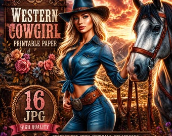 Western Cowgirl Printable Paper, Desert Junk Journal Pages, Vintage Country Scrapbook Backgrounds