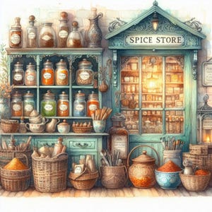 Shabby Chic Spice Shop Clip Art Bundle 13 Watercolour JPGs Junk Journal Scrapbook paper Card Making Digital Prints Creation Printables Paper