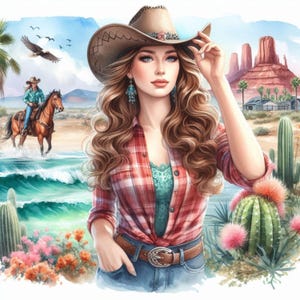 Bundle de cliparts Cowgirl côtière 2/10 JPG/Journal indésirable aquarelle/scrapbooking/fabrication de cartes/papier numérique/imprimés/art numérique/téléchargeable