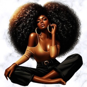 30 bellissime ragazze nere in formato PNG, ragazza nera con clipart afro, capelli grandi, afro, regina della melanina, ragazza nera, download digitale a sublimazione magica