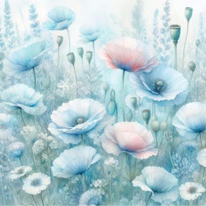 Papier numérique Shabby Chic doux bleu pavot pré des cliparts/12 JPG aquarelles lettre/journal indésirable/scrapbooking/fabrication de cartes/impressions