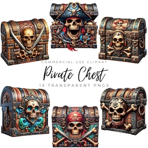 Pacote de baú de lembrança de madeira pirata/clipe de baú/13 PNG de sublimação de alta qualidade/joias com pedras preciosas do tesouro/álbum de recortes/gráficos para impressão