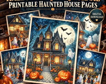 Halloween Junk Journal Pages, Gothic Haunted House Printable, Vintage Spooky Scrapbook Paper, Digital Download