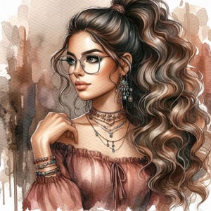 Pacchetto di clipart di bellissime donne latine/13 immagini ad alta risoluzione di acquerelli JPG, diario di scrapbooking, download digitale, artigianato di carta, creazione di biglietti, stampa