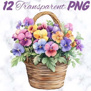 Paquete de imágenes prediseñadas de flores en un cubo de madera/12 imágenes PNG de flores primaverales en acuarela/imágenes de diseño de jardín rústico/impresiones digitales, manualidades, sublimación POD